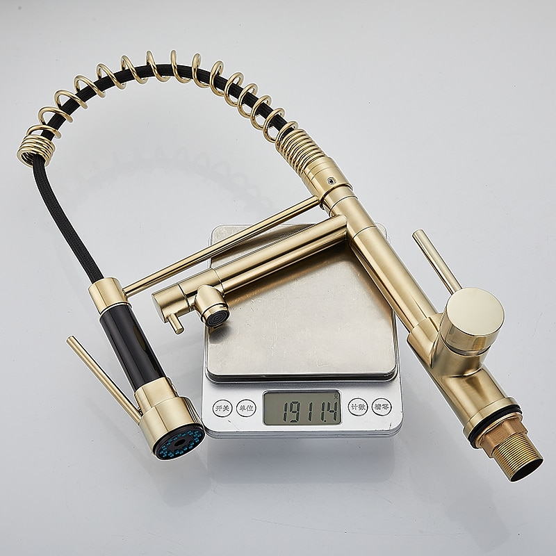 Kitchen Faucet Pull Out Sink Mixer Taps Dual Spout High Arc Spring Vessel Brass Taps Single Handle 360 Swivel Sprayer with Hot and Cold Water Hose 2025 - CAD $175.99 –P6