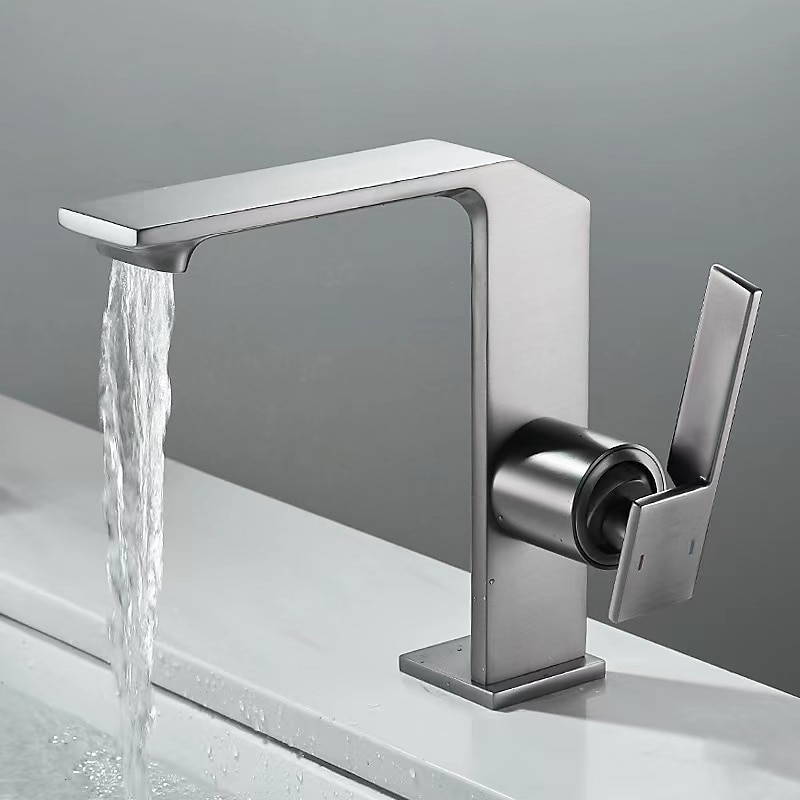 Waterfall Bathroom Sink Mixer Faucet Brass, Single Handle Washroom Basin Taps One Hole Faucets with Hot and Cold Hose, Waterfall Spout Brass Bathroom Tap Chrome Black Gold Grey 2025 - CAD $111.99 –P14