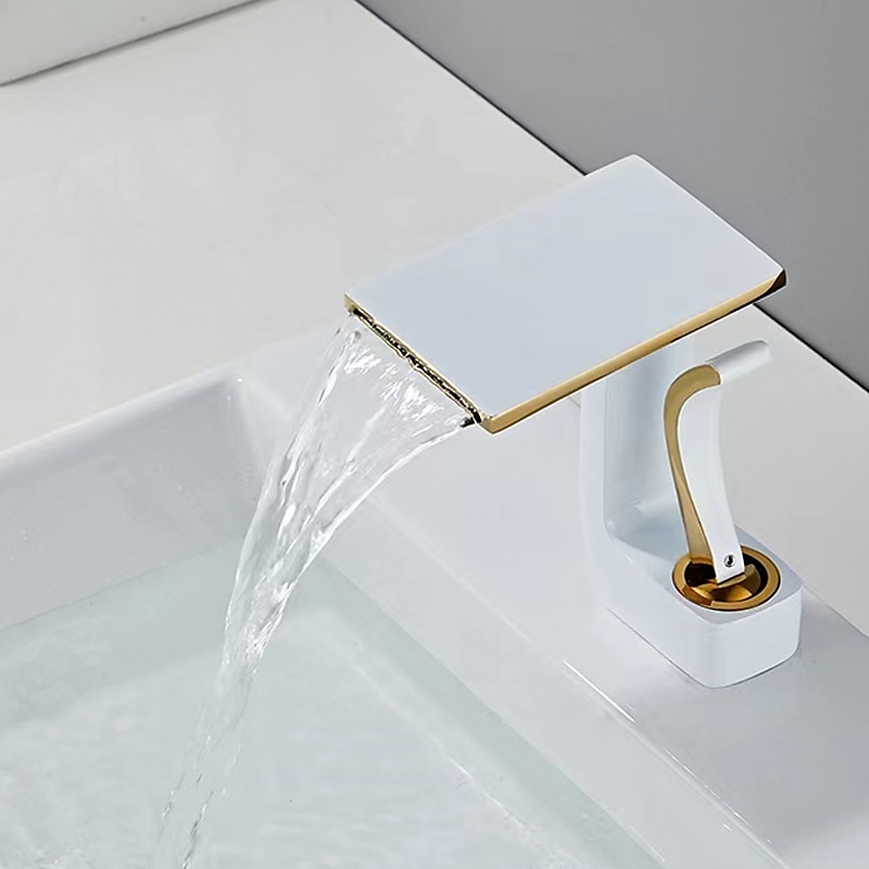 Waterfall Basin Sink Mixer Faucet, Brass Bathroom Taps Single Handle One Hole with Hot and Cold Hose Vessel Water Tap Deck Mounted 2025 - CAD $127.99 –P5