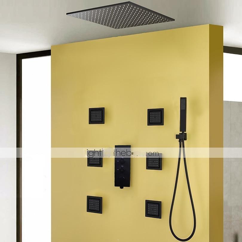 Shower FaucetContemporary Black Bath Shower Faucet Set / 16 Inch Bathroom Rain LED Shower Head / Hot And Cold Mixer Valve / Brass Hand Shower Included 2025 - CAD $1116.99 –P9