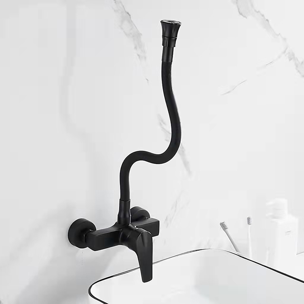 Kitchen FaucetBrass Wall Mounted Single Handle Two Holes Bendable Rotatable Kitchen Taps 2025 - CAD $127.99 –P4
