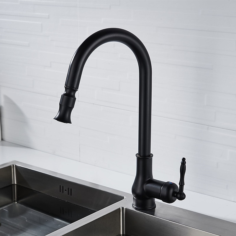 Pull Out Kitchen Faucet Sink Mixer with Sprayer Antique 360° Swivel Single Handle One Hole Pull Down Kitchen Vessel Tap Deck Mounted with Hot and Cold Water Hose 2025 - CAD $167.99 –P12