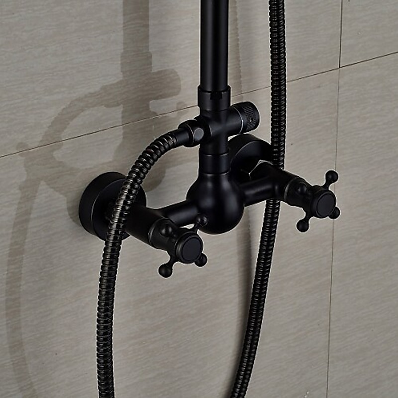Shower FaucetCopper Shower System Set Rainfall Antique Oil-rubbed Bronze Two Handles Three Holes Bath Shower Mixer Taps with Hot and Cold Switch and Ceramic Valve 2025 - CAD $279.99 –P11