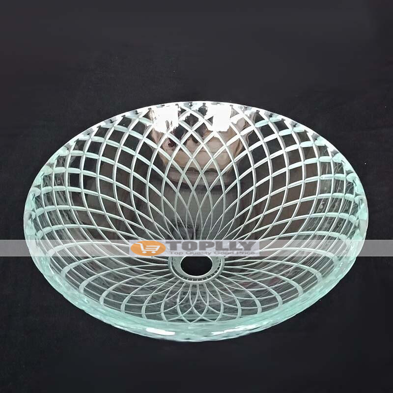 Round Basin Sink 16.5 inches Tempered Glass Crystal Vessel Sink with Pop Up Drain and Mounting Ring Washroom Art Basin Countertop Artistic Above Counter Vanity Bowl 2025 - CAD $366.99 –P3