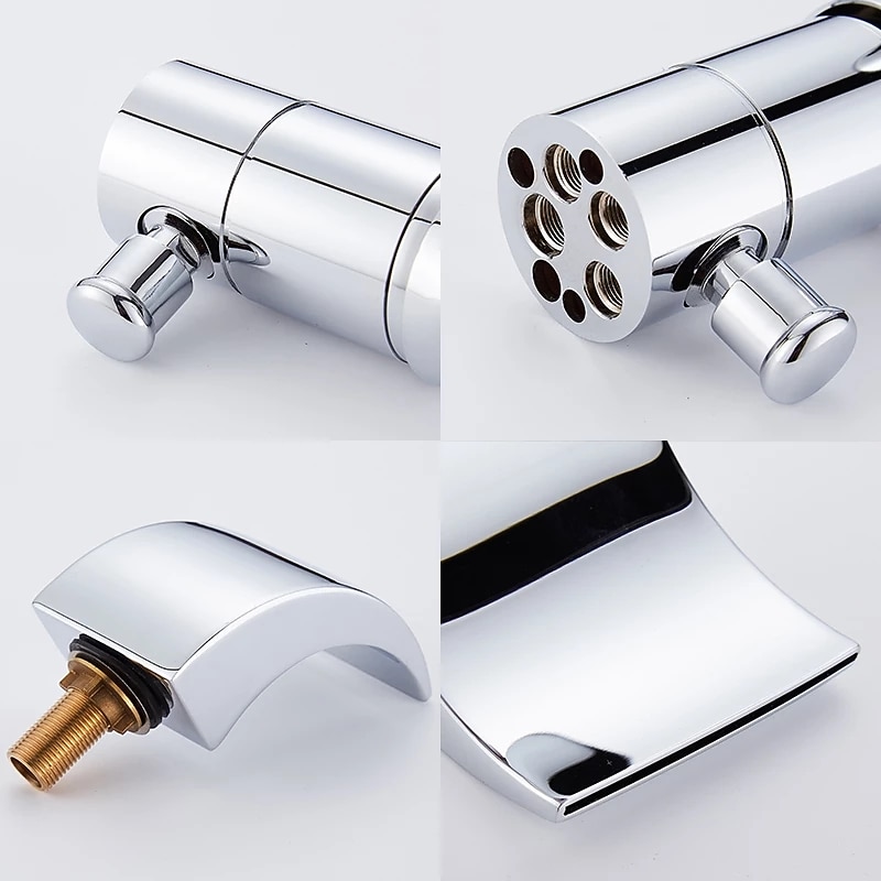 Bathtub Faucet - Contemporary Chrome Free Standing Ceramic Valve Bath Shower Mixer Taps / Two Handles Three Holes 2025 - CAD $223.99 –P5