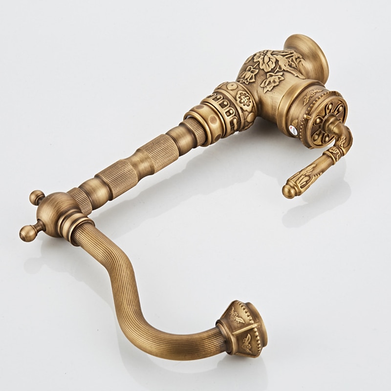 Traditional Kitchen Sink Mixer Faucet Antique Brass Single Handle Taps Standard Spout Deck Mounted Retro Vintage Style Kitchen Tap with Cold and Hot Hose 2025 - CAD $143.99 –P1