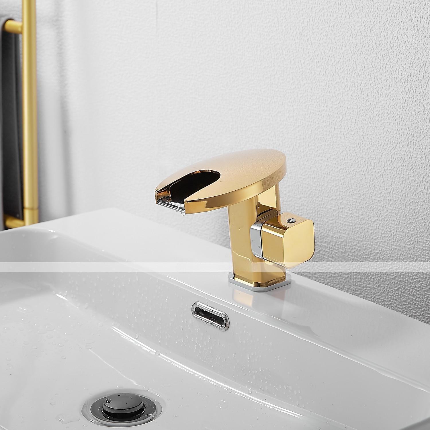 Bathroom Sink Faucet,LED Waterfall Temperature Controlled 3-Colors Electroplated Centerset Single Handle One Hole Bath Taps 2025 - CAD $95.99 –P11