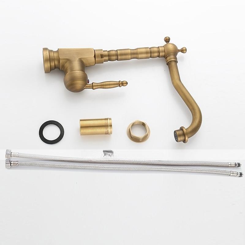 Kitchen Sink Mixer Faucet 360 Swivel Single Handle Spring Kitchen Taps Deck Mounted One Hole Brass Kitchen Sink Faucet Water Vessel Taps Retro Vintage 2025 - CAD $79.99 –P7