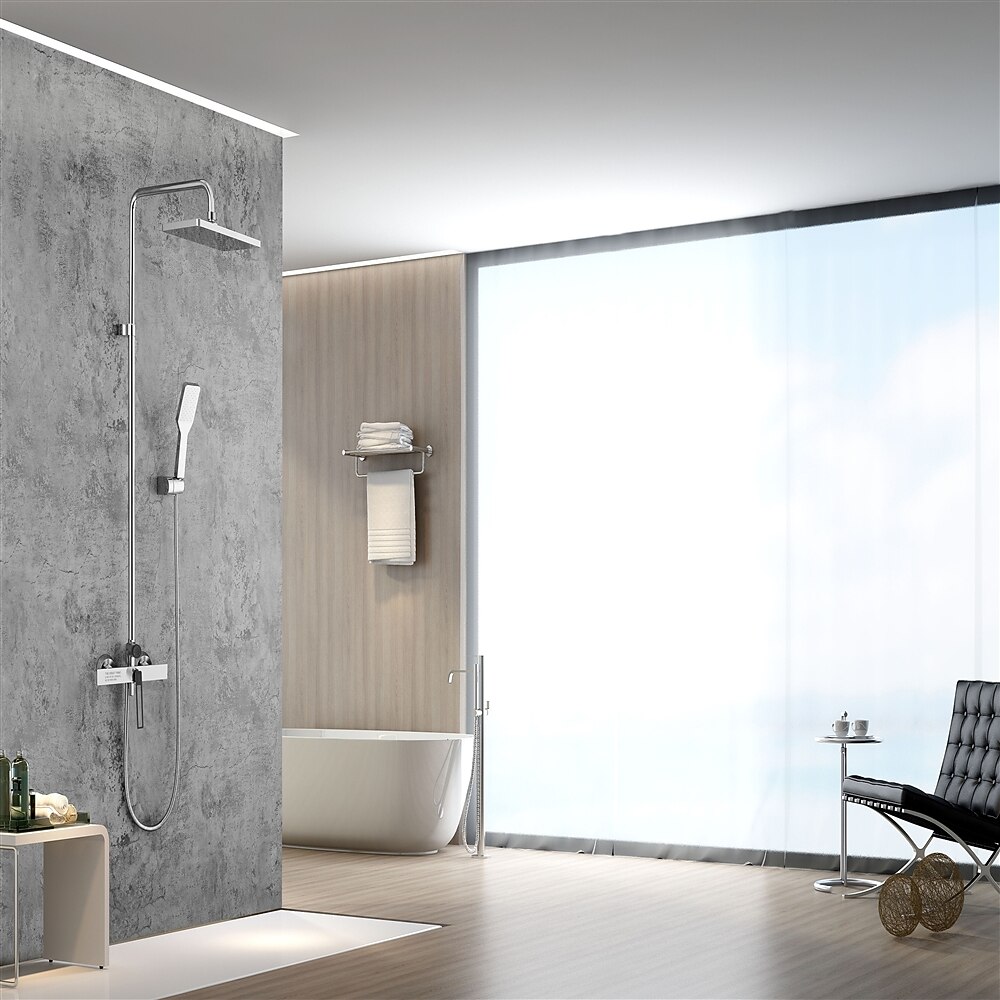 Shower FaucetShower System Set - Handshower Included Contemporary Chrome / Electroplated / Painted Finishes Mount Outside Ceramic Valve Bath Shower Mixer Taps 2025 - CAD $366.99 –P5