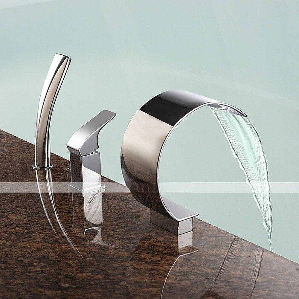 Bathtub Faucet - Contemporary Chrome Roman Tub Ceramic Valve Bath Shower Mixer Taps / Brass / Single Handle Three Holes 2025 - CAD $287.99 –P4