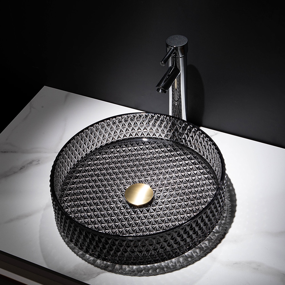 Bathroom Vessel Sink with Chrome FaucetWash Basin Glass Countertop Cylinder Wash Basin Hand Washbasin Worktop Installation Glass Basin Set with Chrome Brass Tap 2025 - CAD $366.99 –P10