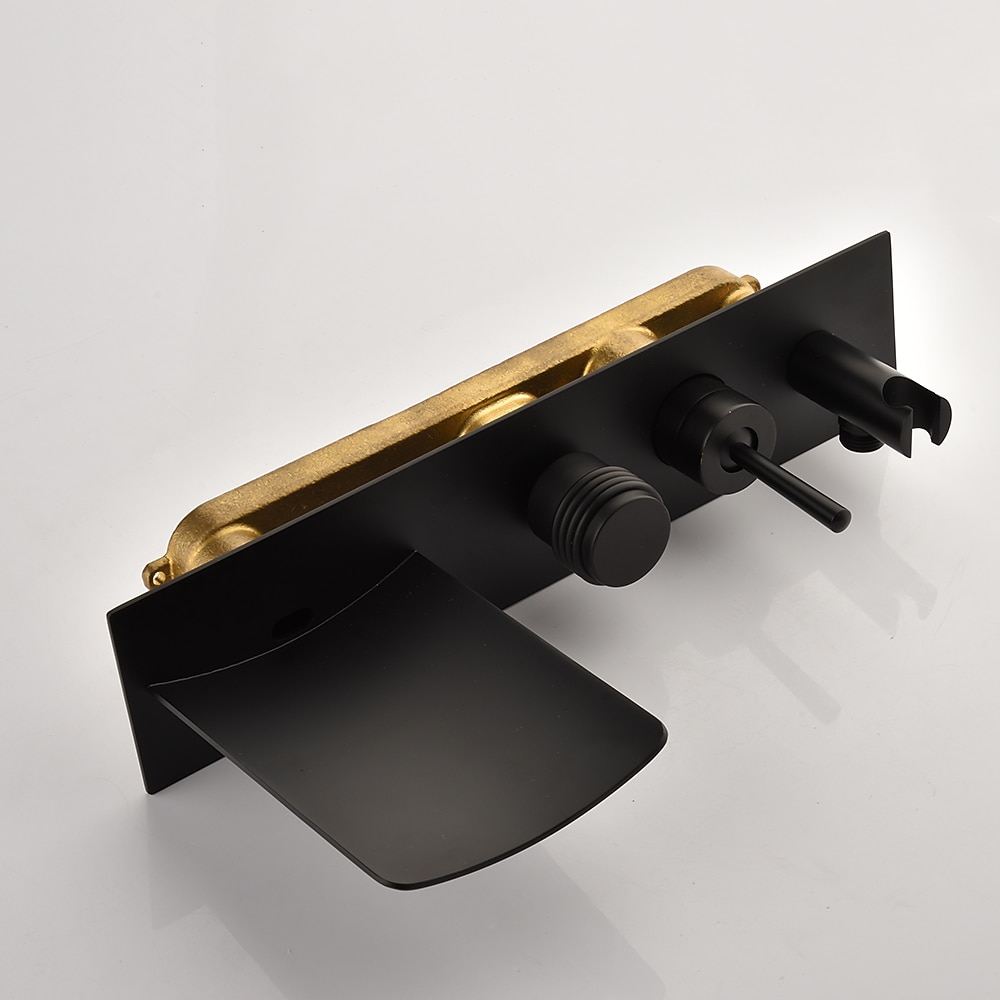 Bathtub FaucetBrass Brushed Gold/Black Wall Installation Waterfall Included Handshower of Spray Type Bath Shower Mixer Taps with Hot and Cold Water 2025 - CAD $279.99 –P6