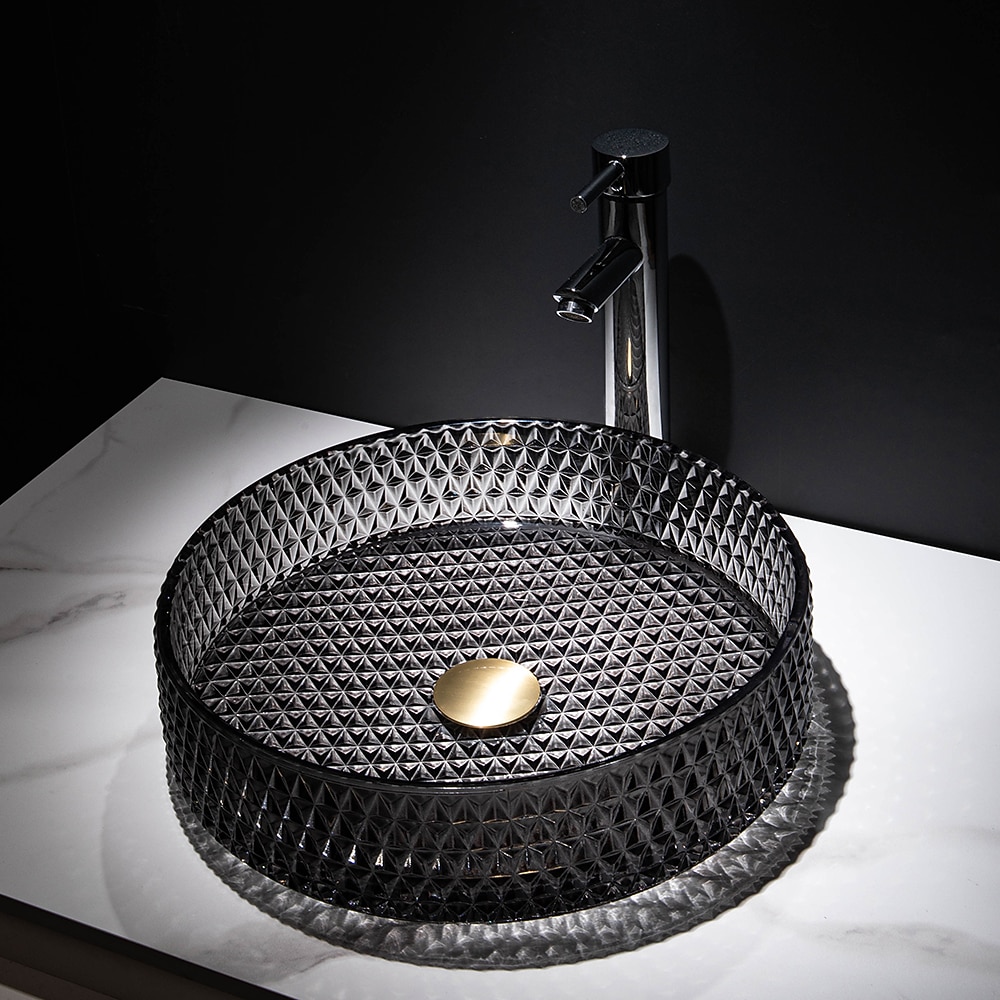 Bathroom Vessel Sink with Chrome FaucetWash Basin Glass Countertop Cylinder Wash Basin Hand Washbasin Worktop Installation Glass Basin Set with Chrome Brass Tap 2025 - CAD $366.99 –P6