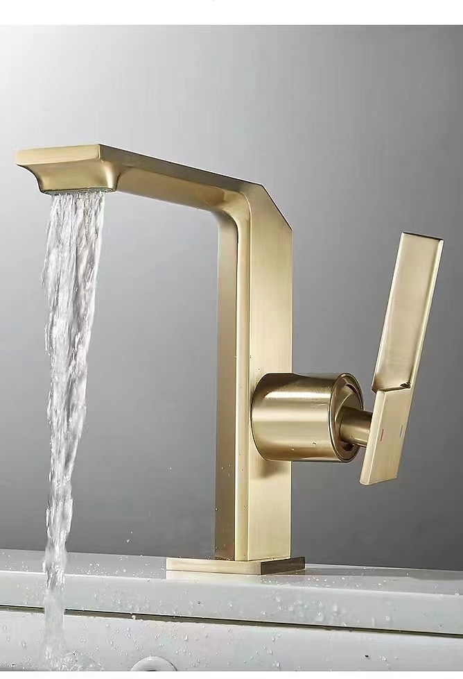 Waterfall Bathroom Sink Mixer Faucet Brass, Single Handle Washroom Basin Taps One Hole Faucets with Hot and Cold Hose, Waterfall Spout Brass Bathroom Tap Chrome Black Gold Grey 2025 - CAD $111.99 –P2