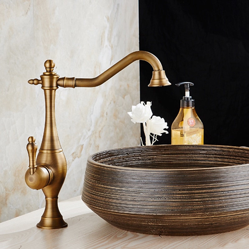 Kitchen FaucetHigh Arc Single Handle One Hole Rotatable Standard Spout Retro Kitchen Taps(Antique Brass/ORB) 2025 - CAD $151.99 –P7