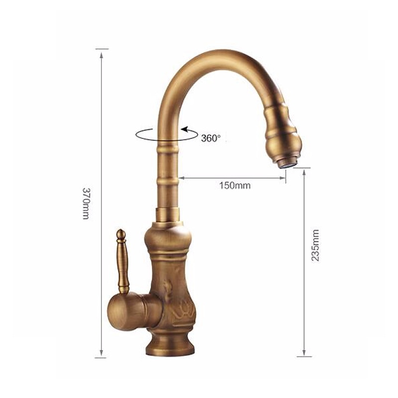 Traditional Kitchen Sink Mixer Faucet Swivel Spout Rotates 360° Retro Style Single Handle Kitchen Taps Deck Mounted One Hole Brass Vintage Water Vessel Taps 2025 - CAD $63.99 –P1