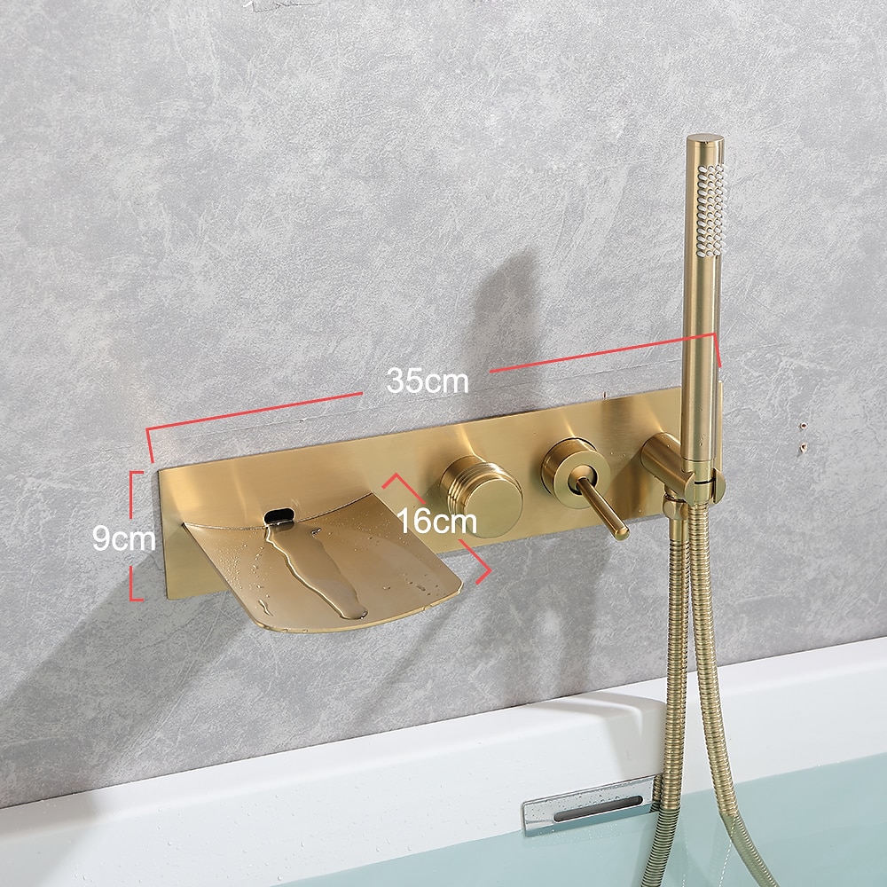 Bathtub FaucetBrass Brushed Gold/Black Wall Installation Waterfall Included Handshower of Spray Type Bath Shower Mixer Taps with Hot and Cold Water 2025 - CAD $279.99 –P8