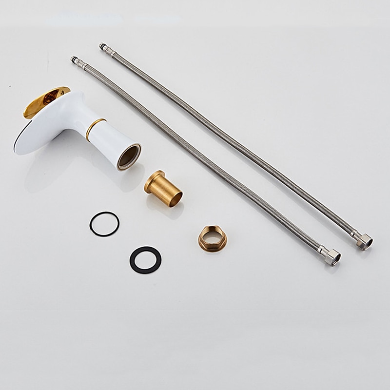 Waterfall Bathroom Sink Mixer Faucet Round, Wash Basin Taps Single Handle Washroom with Hot and Cold Hose Monobloc Vessel Water Brass Tap Deck Mounted 2025 - CAD $100.78 –P4
