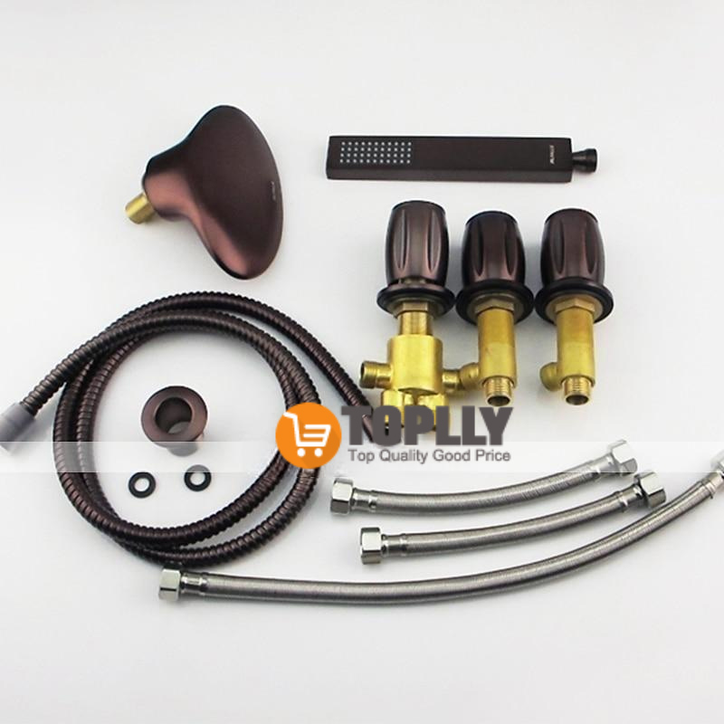 Bathtub Faucet - Contemporary Oil-rubbed Bronze Roman Tub Brass Valve Bath Shower Mixer Taps / Three Handles / Yes / Three Handles Five Holes / Waterfall / Three Handles Five Holes 2025 - CAD $271.99 –P6