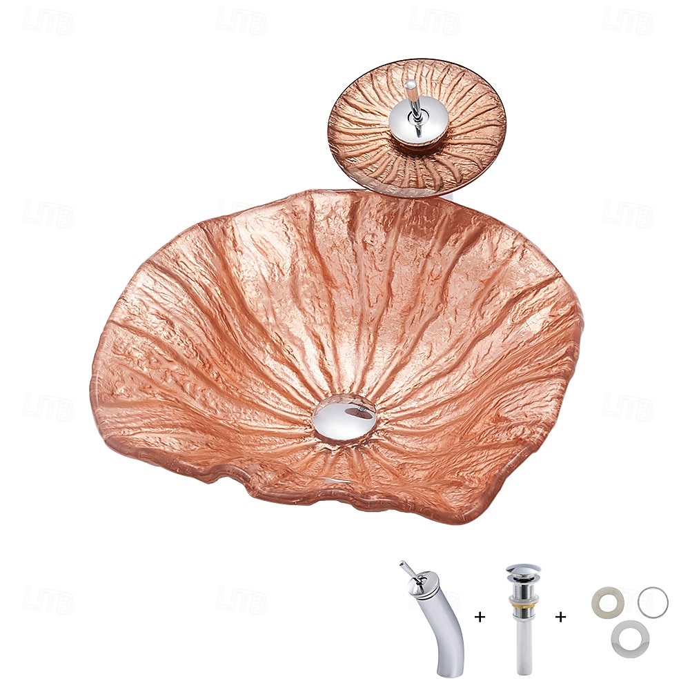 Bathroom Sink Bowl Coral Shell Wash Basin Pop Up Sink Waste Tempered Glass Countertop Basin Glass Basin Tap Bathroom Sink Washbasin 2025 - CAD $446.99 –P7