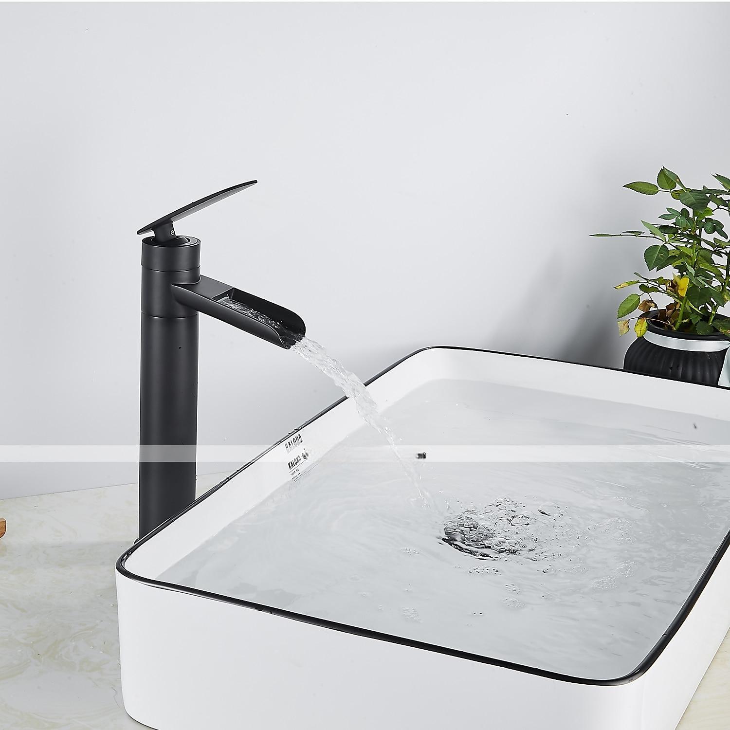 Waterfall Bathroom Sink Mixer Faucet Tall, Antique Brass Single Handle Basin Taps with Cold and Hot Hose 2025 - CAD $111.99 –P14