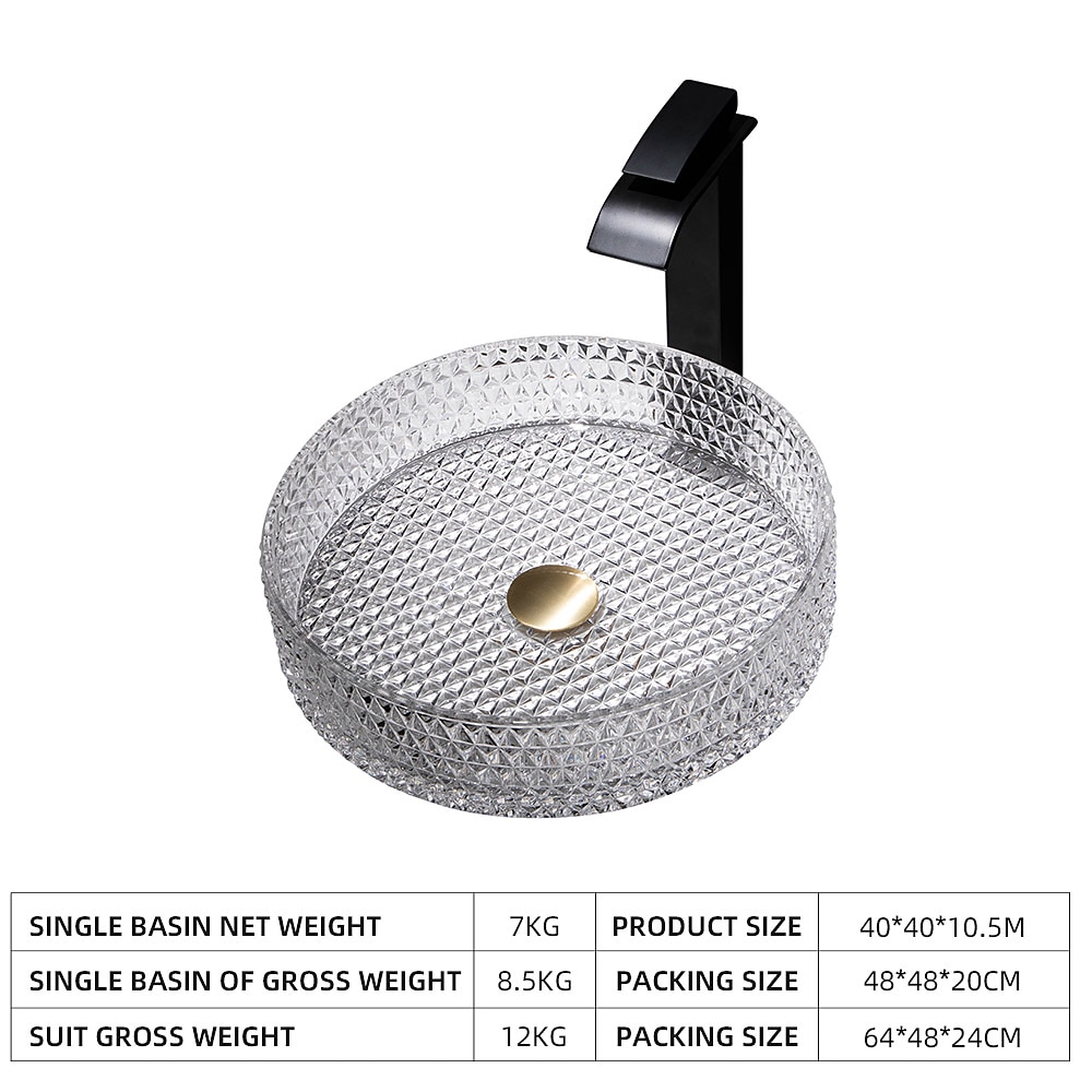 Bathroom Vessel Sink with Black Faucet Modern Clear Tempered Glass Basin with Pop-Up Drain Artistic Round Basin Bowl Set Above Counter Vanity Sink 2025 - CAD $478.99 –P2