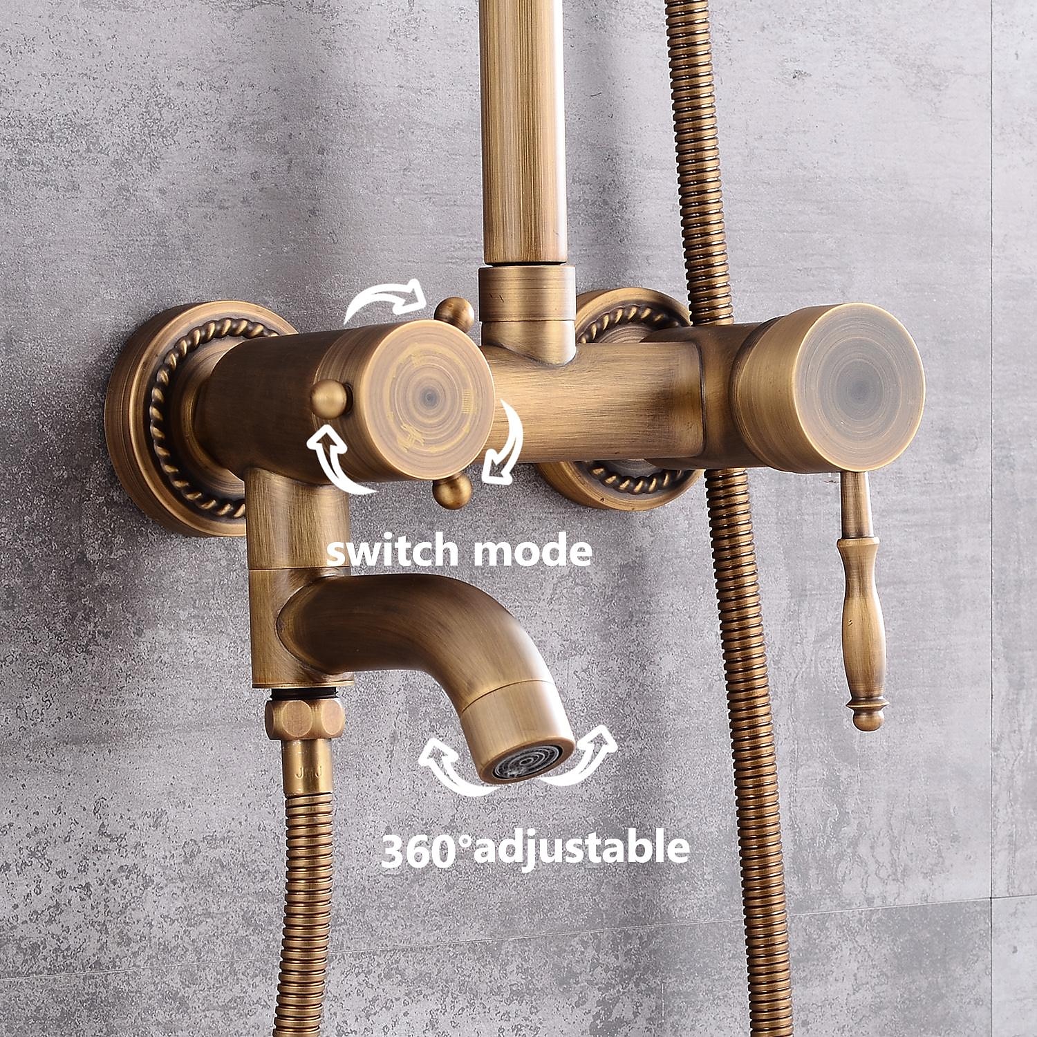 Shower System Faucet Set 8" Showerhead Golden Rainfall Vintage Style Combo Kit with Handheld Handshower Wall Mounted Country Antique Brass Mount Outside Ceramic Valve Bath Shower Mixer Taps 2025 - CAD $303.99 –P4