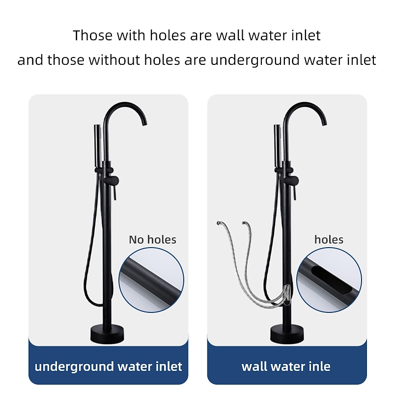 Bathtub Faucet Floor Mount Freestanding Bath Tub Filler Mixer Taps Brass 360 Swivel High Arc Spout Standing Shower Clawfoot Tub with Handheld Shower Mixer Taps 2025 - CAD $295.99 –P3
