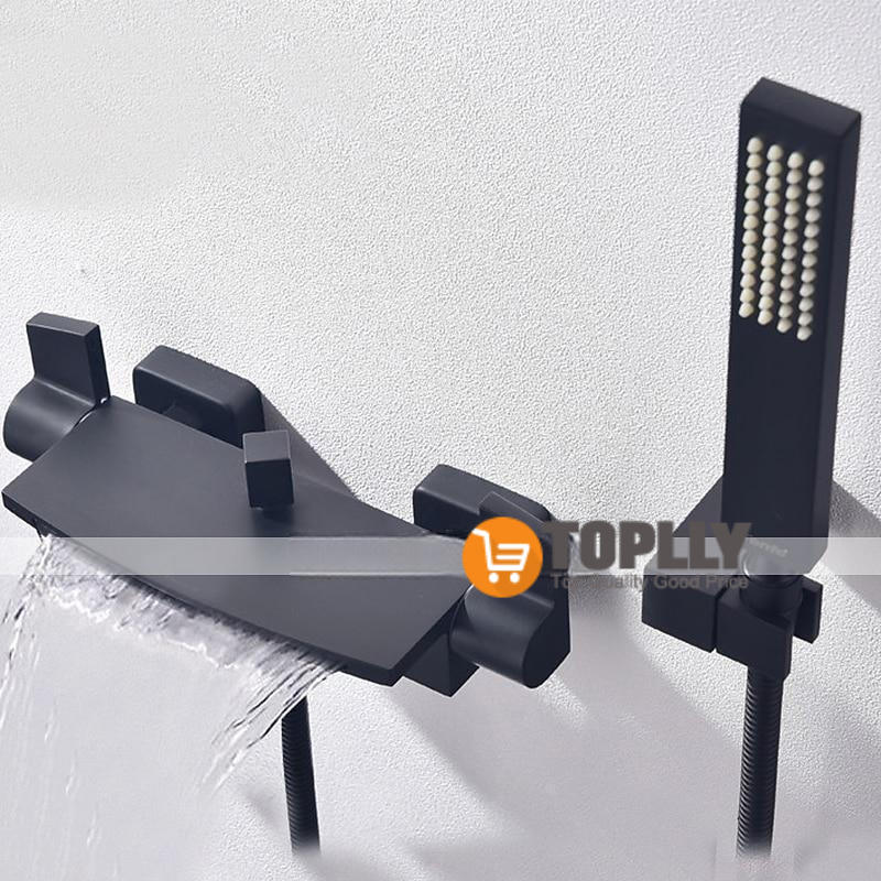 Waterfall Bathtub Faucet Bathroom Faucet Set Brass Wall Mounted Shower Facuet With Rain Hand Shower Waterfall Spout Tap 2025 - CAD $287.99 –P9