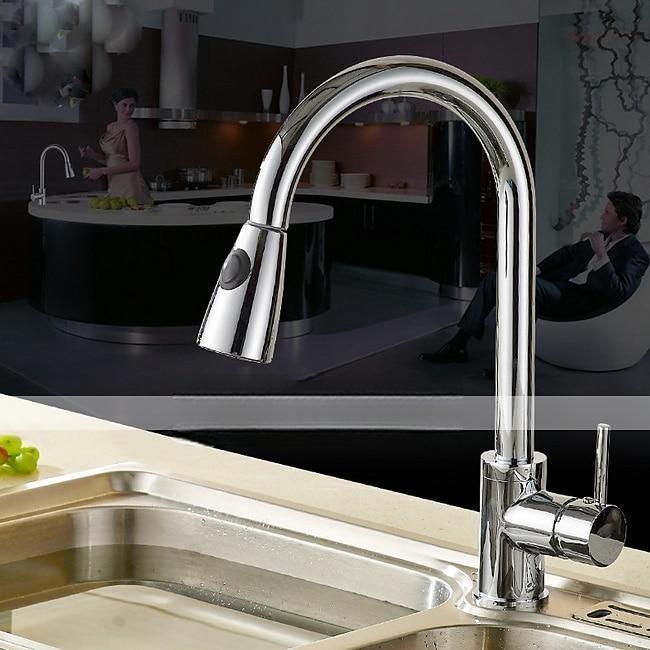 Kitchen faucet - Single Handle One Hole Electroplated Pull-out / Pull-down / Tall / High Arc Free Standing Contemporary Kitchen Taps 2025 - CAD $87.99 –P2