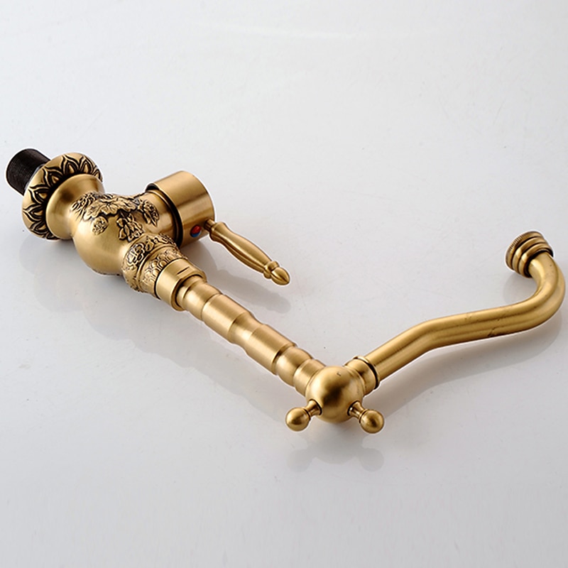 Kitchen faucet - Single Handle One Hole Antique Brass Standard Spout Centerset Retro Vintage Kitchen Taps 2025 - CAD $159.99 –P4
