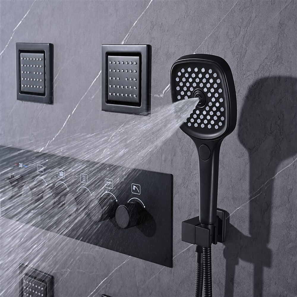 Shower FaucetRainfall Shower System 5-Function Thermostatic Mixer valve Body Jet Massage Set Rainfall Shower Multi Spray Shower Waterfall Contemporary Painted Finishes Mount Inside Brass Valve 2025 - CAD $1275.99 –P8
