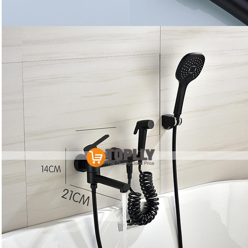 Bathtub Faucet Wall Mounted Black 3 Spout Bathroom Faucet Bath Roman Tub Filler Mixer Tap Brass with 2 Sprayer Bidet Sprayer 2025 - CAD $135.99 –P20