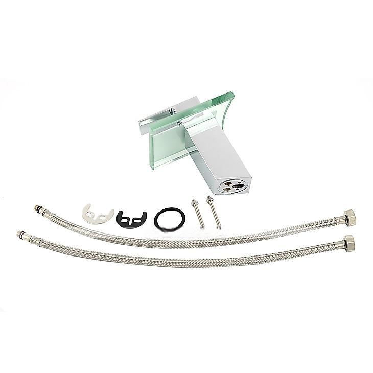 Modern Chrome Glass Waterfall Bathroom Basin Single Handle One Hole Bath Taps with Hot and Cold Water Switch 2025 - CAD $71.99 –P5