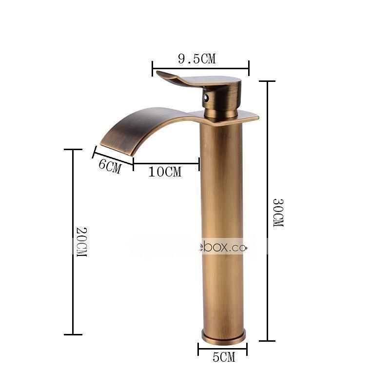 Antique Copper Bathroom Sink Faucet,Golden Waterfall Single Handle One Hole Bath Taps with Hot and Cold Water Switch 2025 - CAD $111.99 –P1