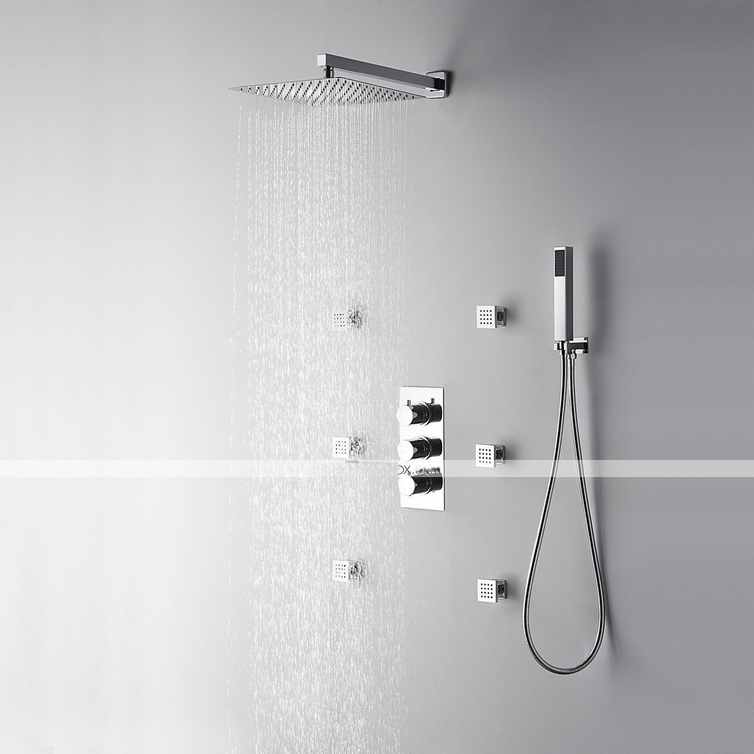 Shower Faucet12 inch Chrome Shower Faucets Sets Complete with Brass Shower Head and Solid Brass Handshower+Wall MountedRainfall Shower Head System(Contain BodyspraysShower ArmHandshower) 2025 - CAD $558.99 –P2