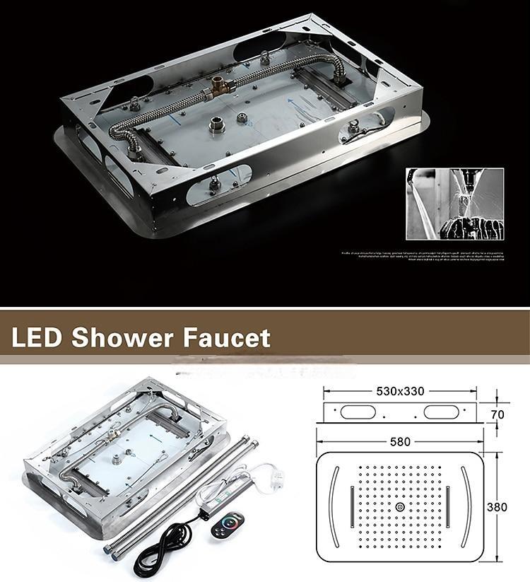 Shower FaucetLED Shower Head Chrome finished 58x38cm SUS304 3 Function Rainfall Waterfall Mist Ceiling Mounted light remote control Shower Faucet 2025 - CAD $558.99 –P5