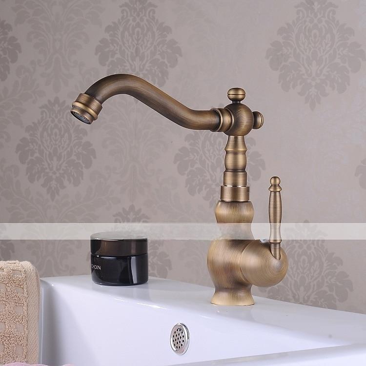Antique Brass Bathroom Sink Faucet,Single Handle One Hole Traditional Bath Taps with Hot and Cold Water and Ceramic Valve 2025 - CAD $79.99 –P4