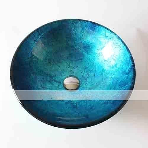 Round Artistic Vanity Basin Sink Bathroom Vessel Tempered Glass Bowl 16.5 inch Art Wash Basin Mixer Faucet Set with Pop-up Drain Boat Shape Countertop Above Counter Washroom 2025 - CAD $328.99 –P13