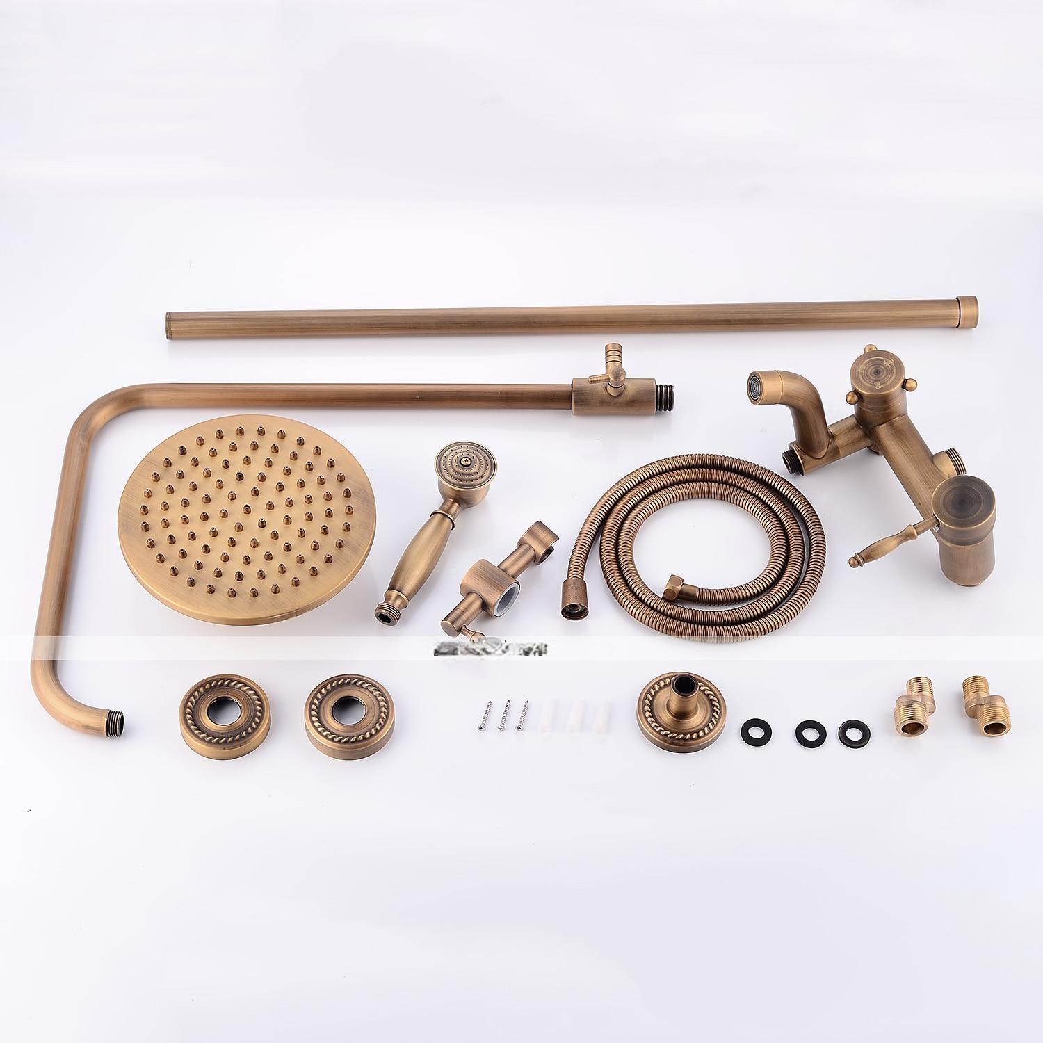 Shower System Faucet Set 8" Showerhead Golden Rainfall Vintage Style Combo Kit with Handheld Handshower Wall Mounted Country Antique Brass Mount Outside Ceramic Valve Bath Shower Mixer Taps 2025 - CAD $303.99 –P8