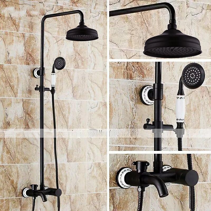 Shower FaucetShower System SetBrass Rainfall Antique Oil-rubbed Bronze Shower System Ceramic Valve Two Handles Three Holes Bath Shower Mixer Taps with Hot and Cold Switch 2025 - CAD $446.99 –P1