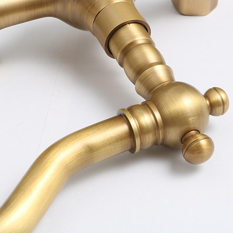 Traditional Kitchen Sink Mixer Taps Wall Mounted Brass Vintage Retro Kitchen Faucet Twin Lever Standard Spout Vessel Tap 2025 - CAD $87.99 –P14