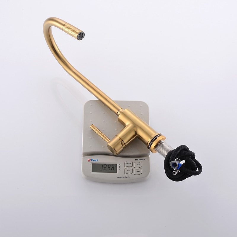Kitchen Sink Mixer Faucet Pull Out Single Lever Handle Brushed Solid Brass Taps Cold Hot Hose One Hole with Pull Down Sprayer Black Gold Faucets 2025 - CAD $167.99 –P9