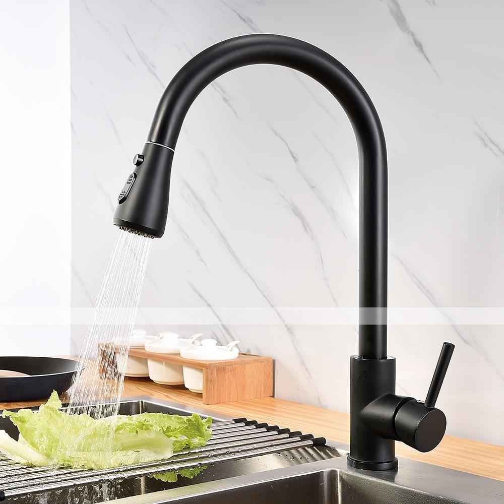 Kitchen Sink Mixer Faucet with Pull Out Sprayer Black 360 Swivel Single Handle Kitchen Taps Deck Mounted One Hole Brass Kitchen Sink Faucet Water Vessel Taps 2025 - CAD $103.99 –P3