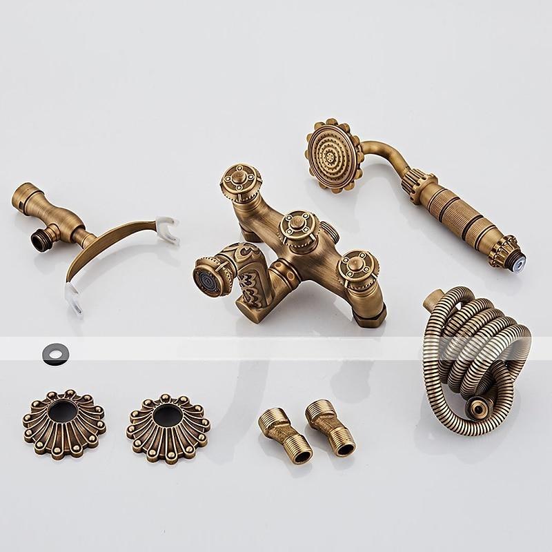 Vintage Shower System Faucet Set Wall Mounted 360 Swivel Antique Brass Bathroom Shower Head Facuet Kit with Handheld Shower Head Sprayer Ceramic Valve Bath Mixer Tap 2025 - CAD $119.99 –P1