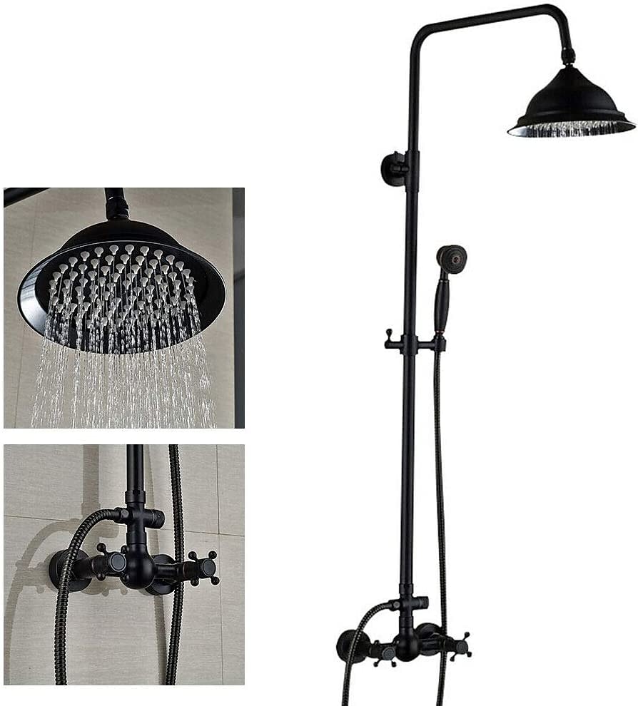 Vintage Shower System Faucet Combo Set Ceramic Mixer Valve 8 inch Brass Rainfall Shower Head Showerhead with Handheld Spray Antique Wall Mounted Tub and Shower Kit Bathroom Bath 2025 - CAD $318.99 –P4