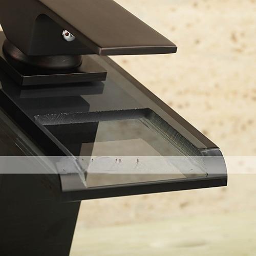 Single Handle Bathroom Faucet Oil-rubbed Bronze with 3-color LED Waterfall Brass Basin Sink Faucet Black Adjustable to Cold and Hot Water 2025 - CAD $111.99 –P2