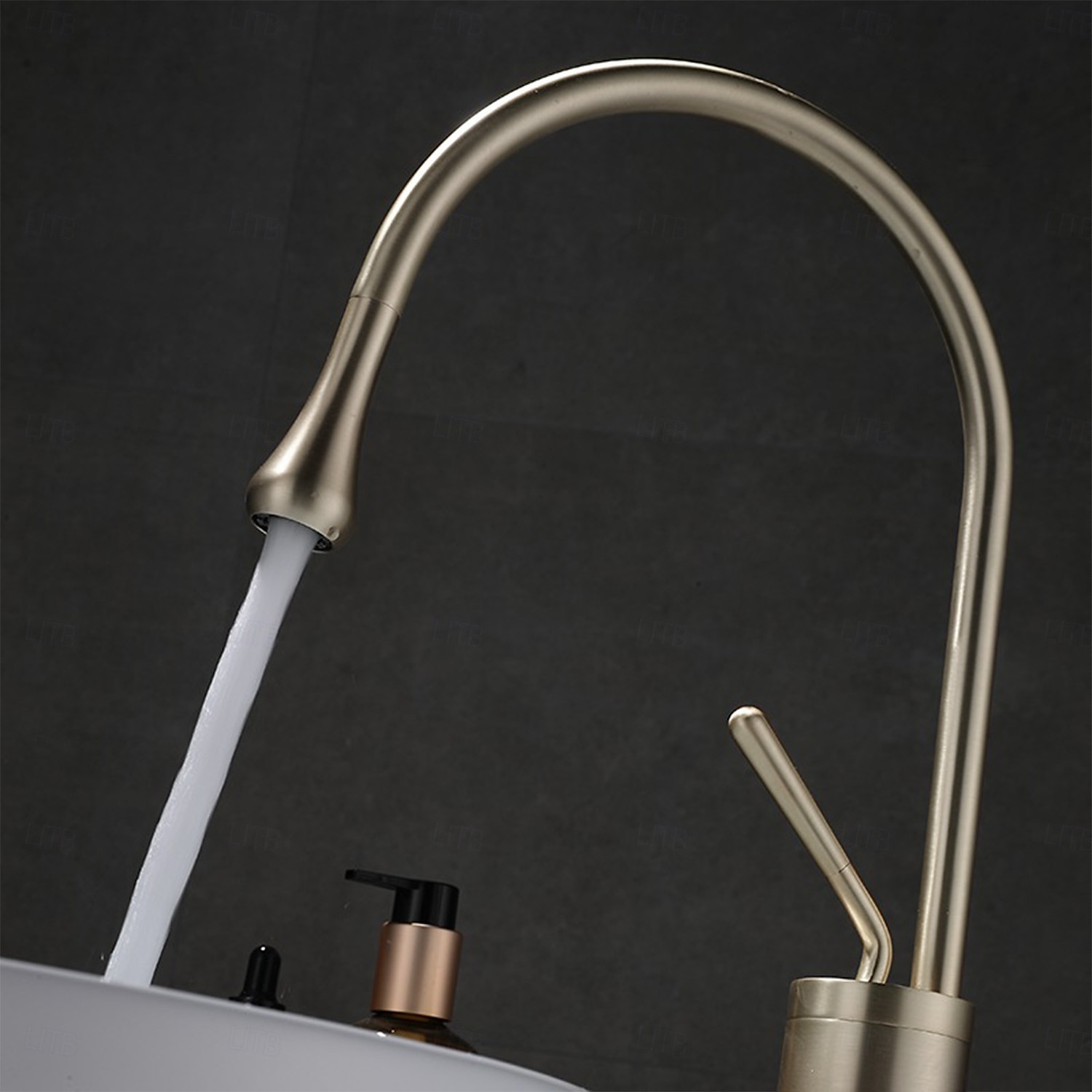 Bathroom Sink Mixer Faucet Brushed Gold Tall Deck Mounted, High Arc Vessel Tap Single Handle One Hole Standard Spout Wahsroom Basin Taps with Cold and Hot Water Hose 2025 - CAD $135.99 –P9