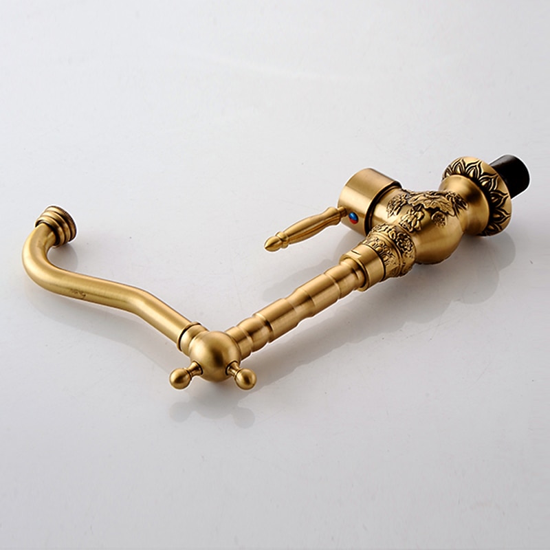 Kitchen faucet - Single Handle One Hole Antique Brass Standard Spout Centerset Retro Vintage Kitchen Taps 2025 - CAD $159.99 –P8
