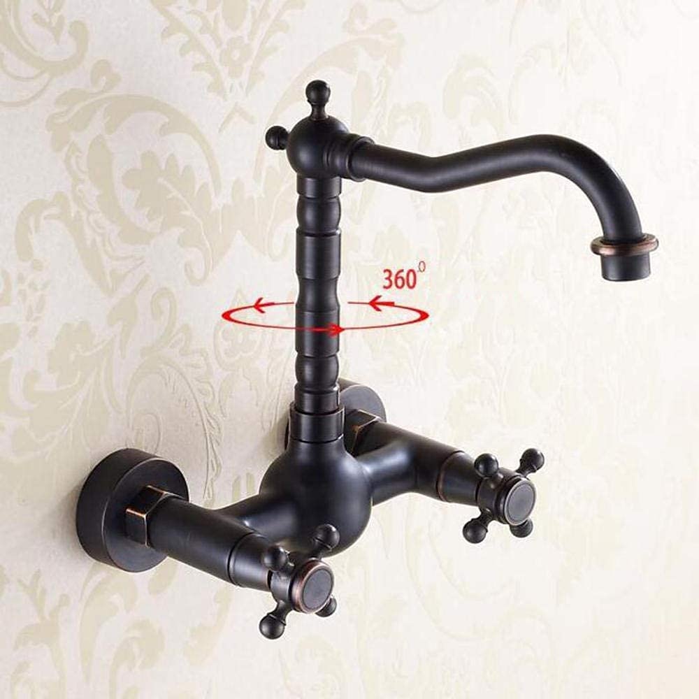 Retro Style Utility Sink Black Laundry Faucet Wall Mount High Arc Two Handles Two Holes Wash Basin Tap with Hot and Cold Water Hoses Laundry Tub Pot Filler Commercial Faucet 2025 - CAD $95.99 –P2
